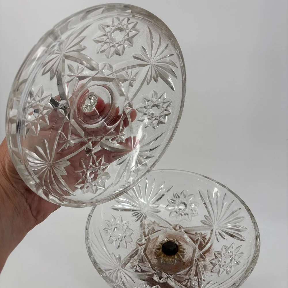Candy Dish Medium Clear Bronze Cherub Putti Crystal‎ Glass Mythological Regency